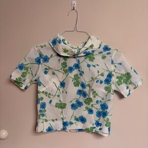 Vintage Teddi of California Blue and Green Floral Chiffon Button Down Blouse